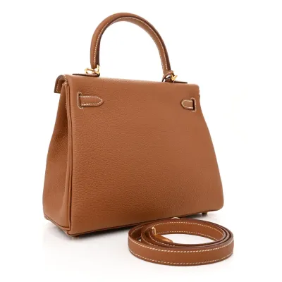 Hermès Kelly Retourne 25 Brown Togo Leather Gold Hardware