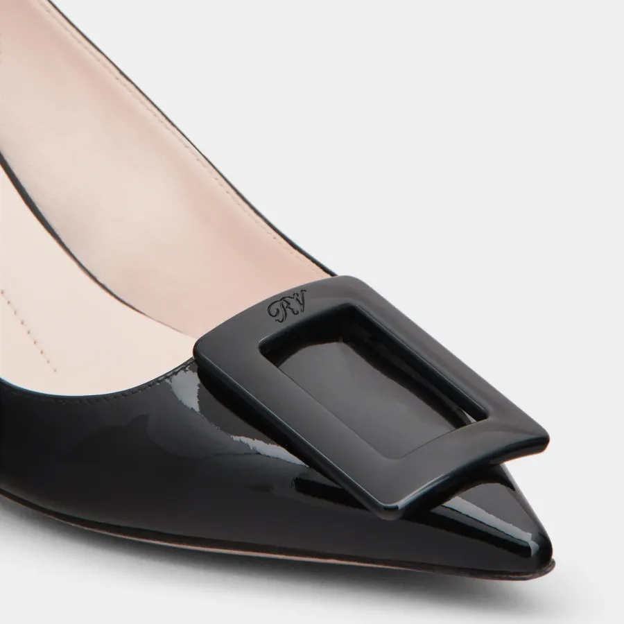 Roger Vivier Virgule Slingback Pumps High Heels In Black Patent Leather With Lacquered Metal Buckle (Heel Height 5.5cm)
