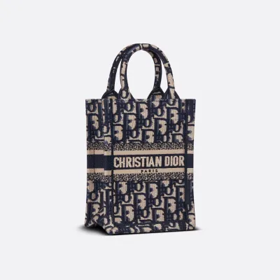 Dior Mini Dior Book Tote In Blue Dior Oblique Embroidery Canvas