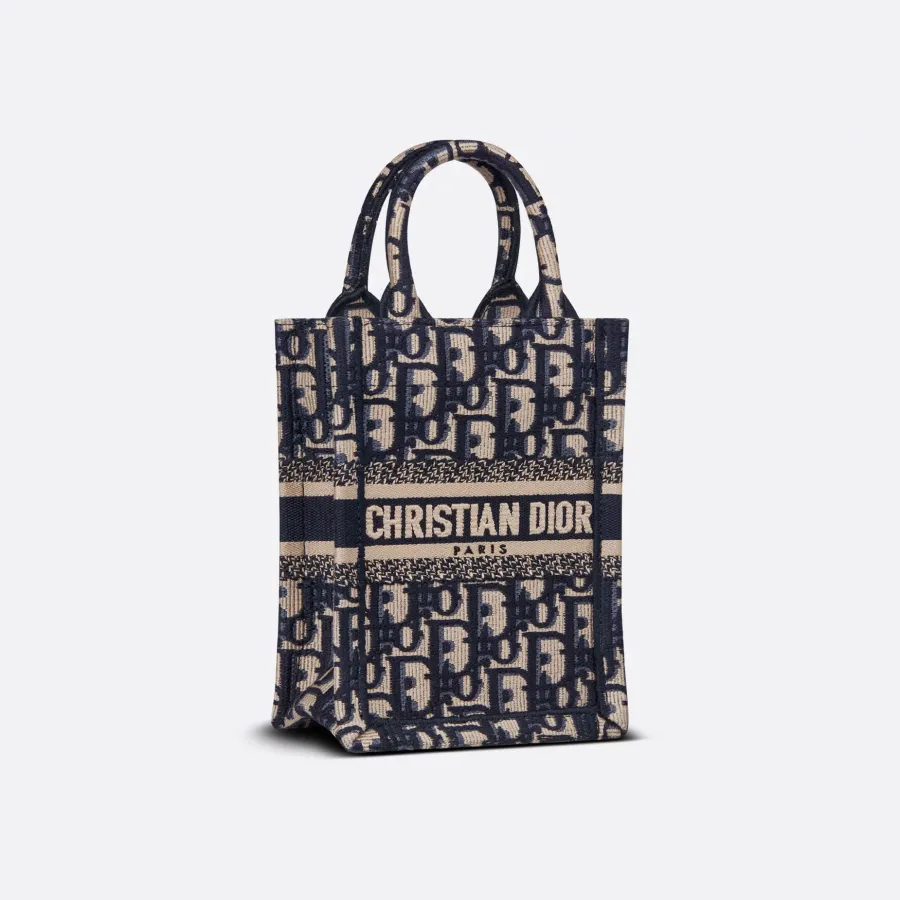 Dior Mini Dior Book Tote In Blue Dior Oblique Embroidery Canvas