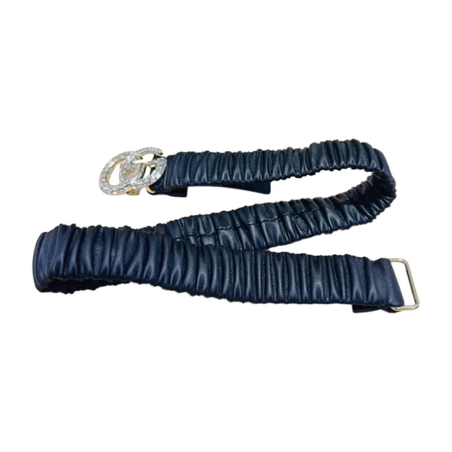 Gucci Women's GG Buckle With Crystals Elastic Belt In Black Calfskin With Silver Hardware 30mm/40mm