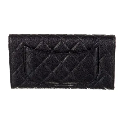 Chanel Medium Interlocking CC Logo Continental Wallet Blue Lambskin Leather Gold Hardware