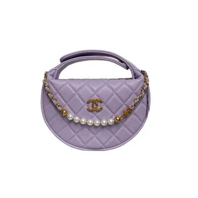 Chanel Pearl Handle hula hoop handbag Blue/purple/pink/white/black granular cowhide crossbody bag