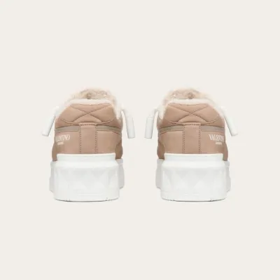 VALENTINO ONE STUD XL Women's bovine frosted leather and wool V-logo sneakers