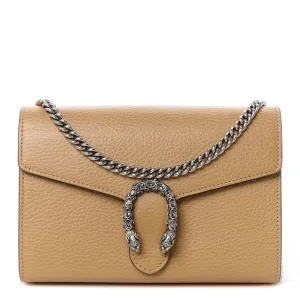 Gucci Mini Crystal Dionysus Chain Wallet Natural Tan / Black Diamond & Dollar Calfskin Leather Silver Hardware