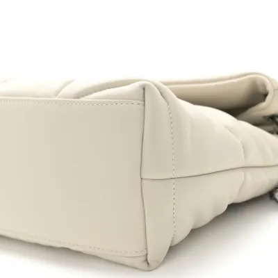 Saint Laurent Mini Loulou Chain Satchel Crema Soft Quilted Puffer Monogram Lambskin Leather Aged Gold Hardware