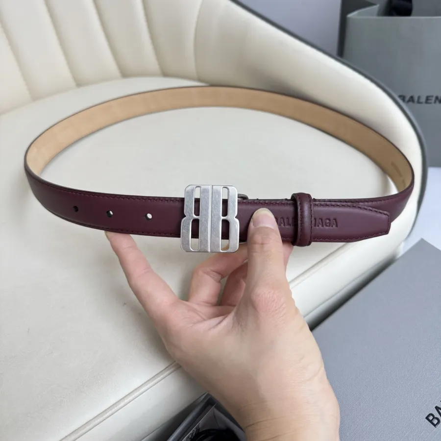 Balenciaga Women's Nano Belt In Red/Black Smooth Calfskin With Gold/Silver Hardware 25mm