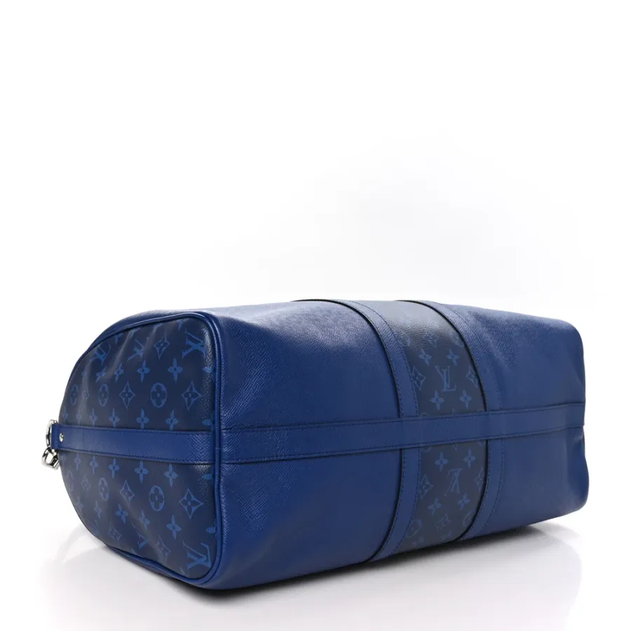 Louis Vuitton Keepall Bandouliere 50 Pacific Blue Taiga Leather & Monogram Eclipse Canvas Silver Hardware