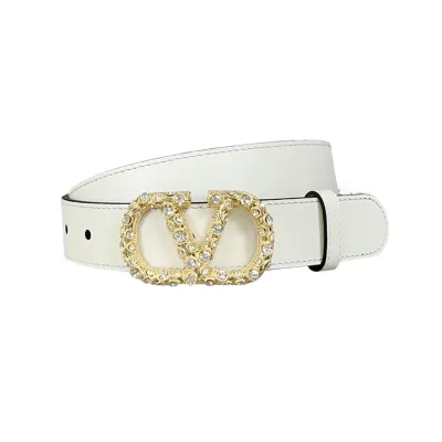 Valentino V Buckle With Crystal Belt In Black/Brown/Red/White Calfskin With Gold/Silver Hardware 30mm