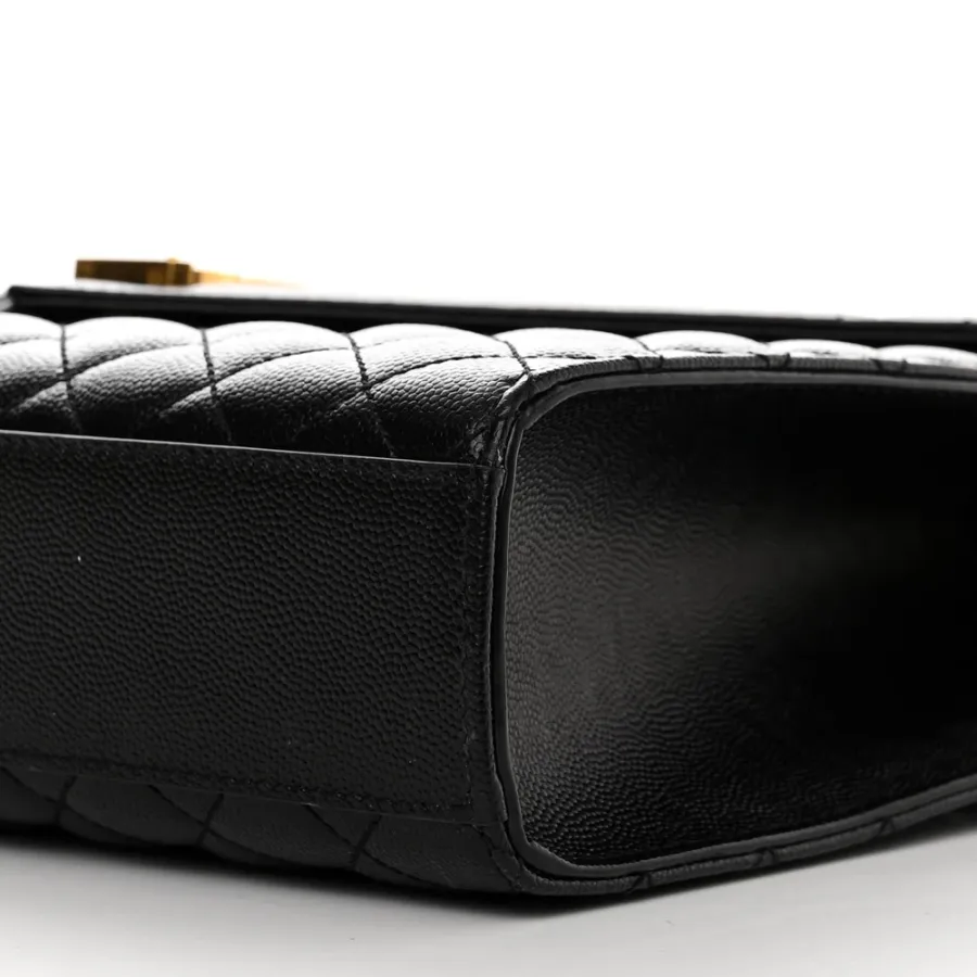 Saint Laurent Large Satchel Black Triquilt Monogram Grain De Poudre Textured Mixed Matelasse Leather Gold Hardware