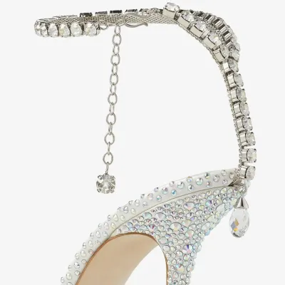 JIMMY CHOO Crystal decorated ivory white satin heels Pointed heels shoes