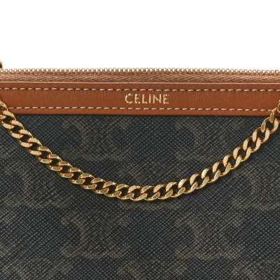 Celine Mini Clutch on Chain Tan Triomphe Canvas & Calfskin Leather Gold Hardware