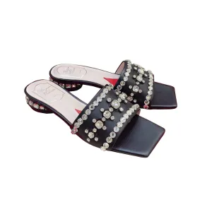 Roger Vivier Jewel Heels Sandals In Black/White Leather With Crystals (Heel Height 2.5cm)