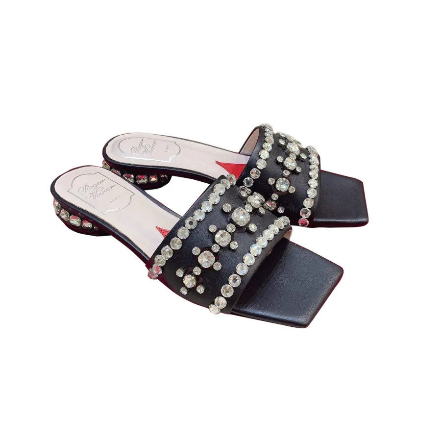 Roger Vivier Jewel Heels Sandals In Black/White Leather With Crystals (Heel Height 2.5cm)