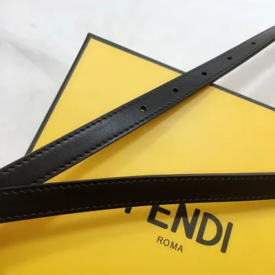 Fendi Women's O lock Belt In Black/White Calfskin With Gold Hardware 15mm