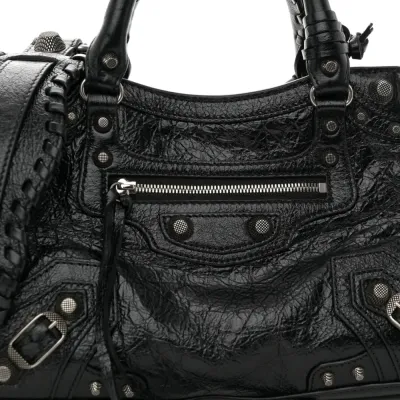 Balenciaga XS Neo Cagole Handbag Black Agneau Arena Leather Silver Hardware
