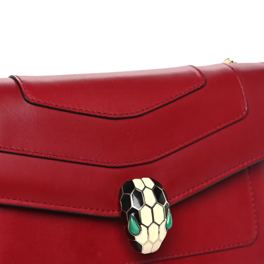 Bvlgari Mini Serpenti Forever Crossbody Bag Ruby Red Calfskin Leather Gold Hardware