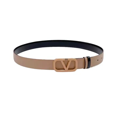 Valentino V Buckle Belt In Brown/Black/White/Nude/Red Calfskin With Brown/Black/White/Nude/Red Hardware 30mm