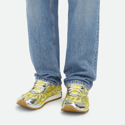 Bottega Veneta Orbit Sneakers In Yellow/Silver Technical Fabric And Mesh Lace-Up Sneaker