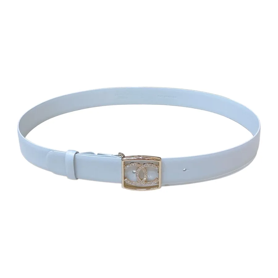 Chanel 24S Women's CC Crystal Square Buckle Belt In Brown/Arrowroot/Black/Blue Calfskin With Gold Hardware 30mm