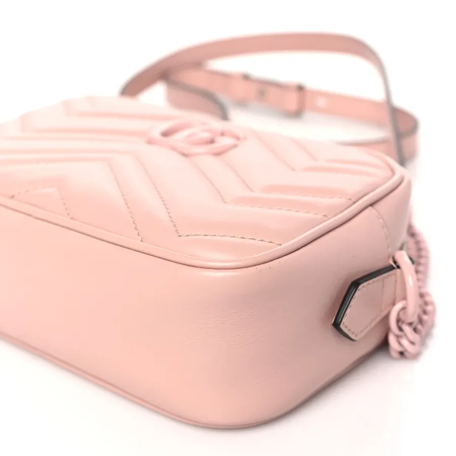 Gucci Monochrome Mini GG Marmont Chain Shoulder Bag Perfect Pink Calfskin Matelassé Leather Incognito Hardware
