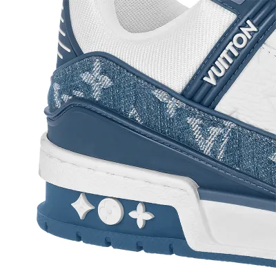 Louis Vuitton Trainer Series Same style for men and women light blue leather denim sneakers