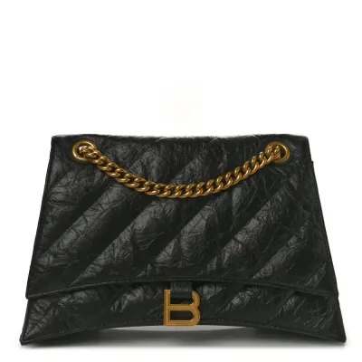 Balenciaga Medium Crush Chain Bag Black Quilted Crushed Calfskin Leather Gold Hardware