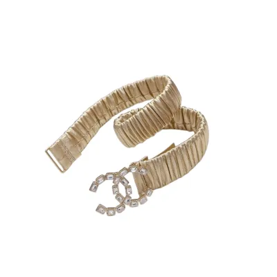Chanel Women's CC Crystal Buckle Elastic Belt In Champagne Gold/Beige/Black/Red/Silver/Ivory/White Lambskin With Gold/Silver Hardware 30mm
