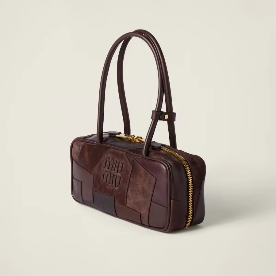 Miu Miu Beau Leather / Suede splicing Deep Brown Top-Handle Bags