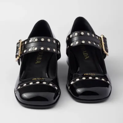 PRADA Patent paint leather Black High Heels Shoes Mary Jane Shoes