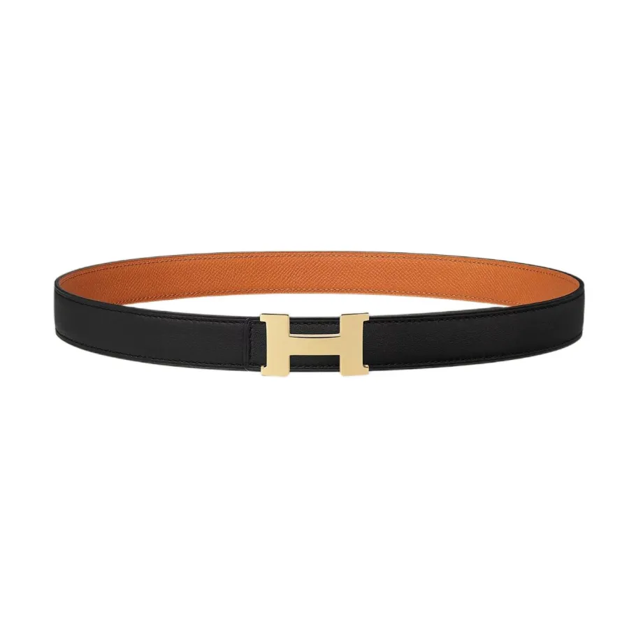 Hermès Women' s Mini Constance Buckle Reversible Belt In White/Black/Orange/Etoupe Calfskin With Gold/Silver Hardware 24mm