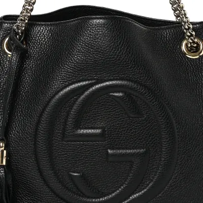 Gucci Medium Soho Chain Shoulder Bag Black Pebbled Calfskin Leather Light Gold Hardware