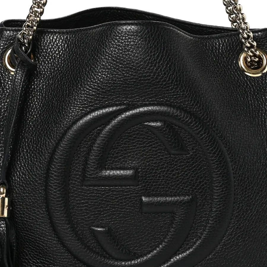 Gucci Medium Soho Chain Shoulder Bag Black Pebbled Calfskin Leather Light Gold Hardware