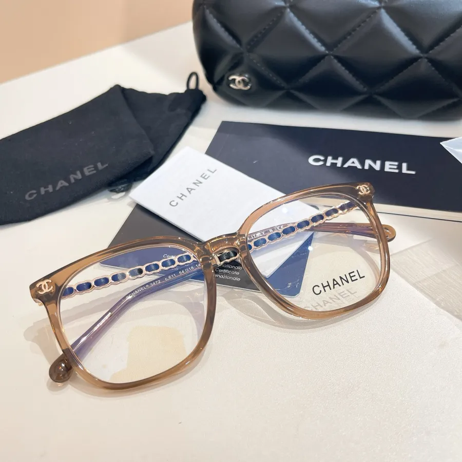 CHANEL square frame glasses tawny color size 53口19-145