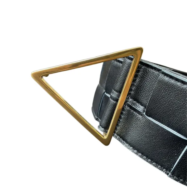 Bottega Veneta Women's Triangle Buckle Maxi Intrecciato Belt In Black/Coffee/Blue/White Calfskin With Gold/Silver Hardware 60mm - Image 3