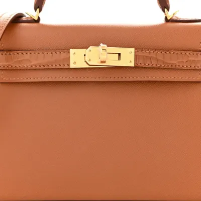Hermès Mini Kelly Sellier Touch 20 Brown Madame Calfskin & Matte Alligator Leather Gold Hardware