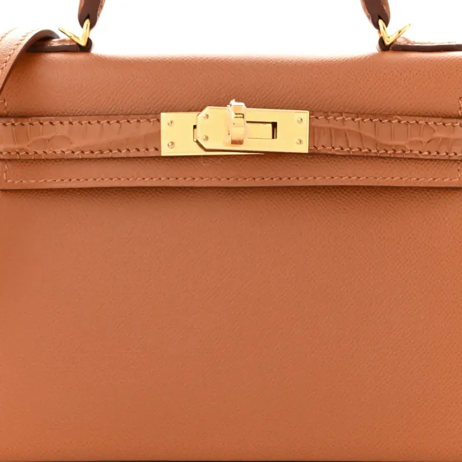 Hermès Mini Kelly Sellier Touch 20 Brown Madame Calfskin & Matte Alligator Leather Gold Hardware