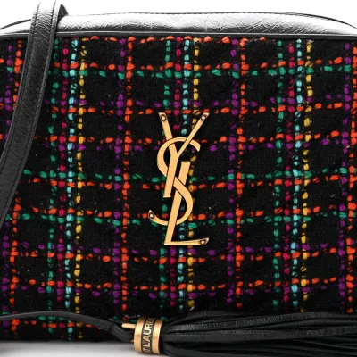 Saint Laurent Medium Lou Camera Bag Black Monogram Tweed & Calfskin Leather Brass Hardware
