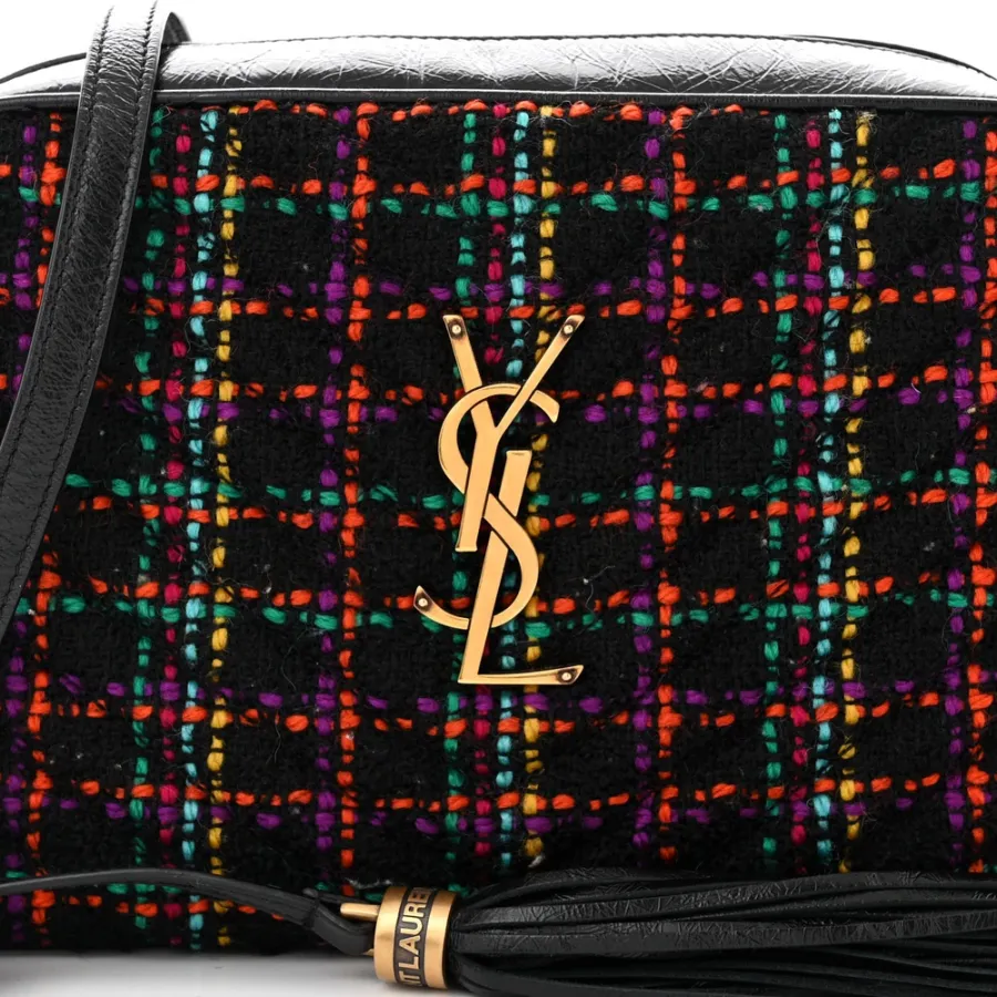 Saint Laurent Medium Lou Camera Bag Black Monogram Tweed & Calfskin Leather Brass Hardware