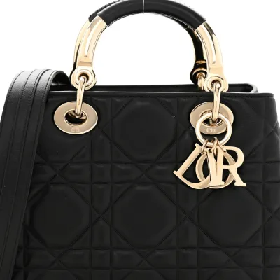 Dior Small The Lady 95.22 Black Calfskin Cannage Dark Silver Hardware