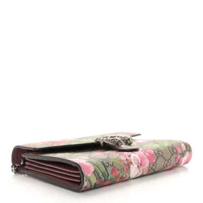 Gucci Mini Dionysus Chain Wallet Beige Multicolor Blooms GG Supreme Monogram Canvas