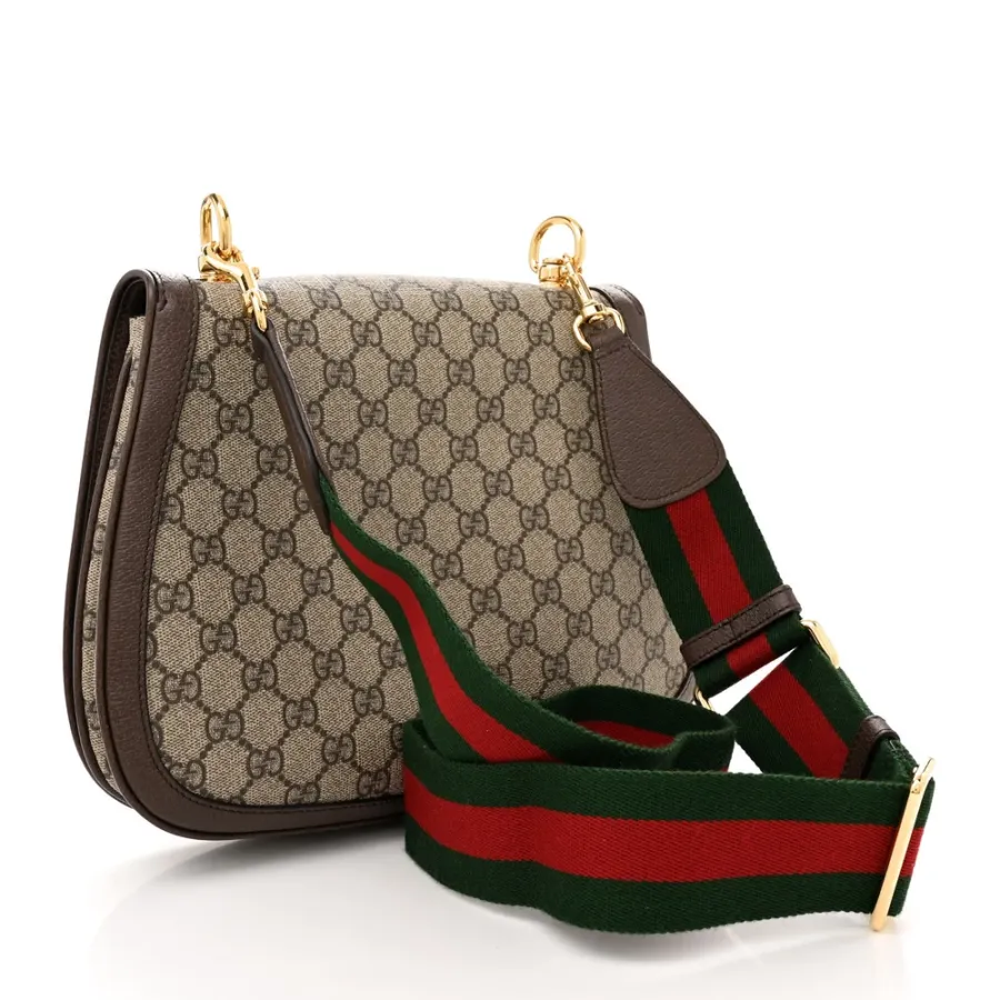 Gucci Medium Blondie Top Handle Shoulder Flap Bag Beige / Ebony / New Acero GG Supreme Monogram Canvas & Textured Dollar Calfskin Leather Brass Hardware