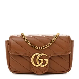 Gucci Diagonal Super Mini GG Marmont Shoulder Bag Azalea Calfskin Matelassé Leather Gold Hardware