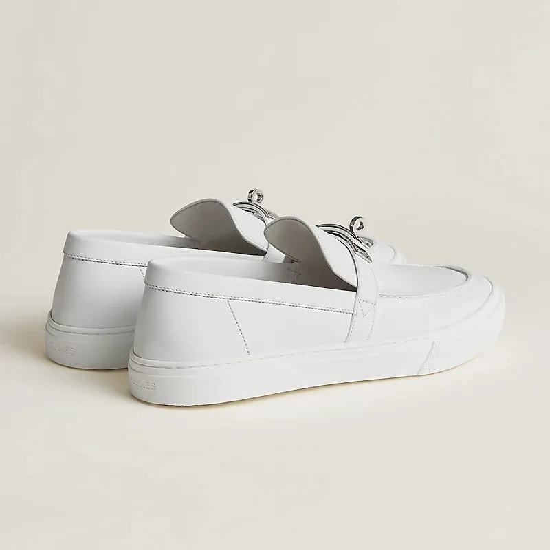 HERMES Game White Loafers