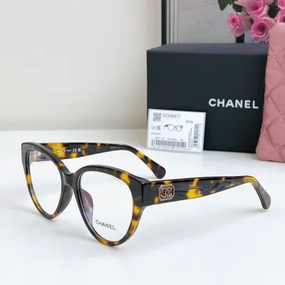 CHANEL glasses leopard-print black gold color size 55口16-140