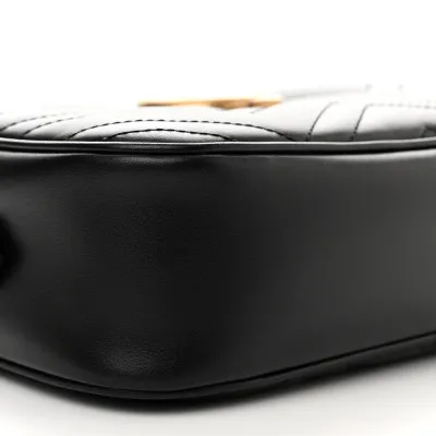 Gucci Small GG Marmont Chain Shoulder Bag Black Calfskin Matelassé Leather Gold Hardware