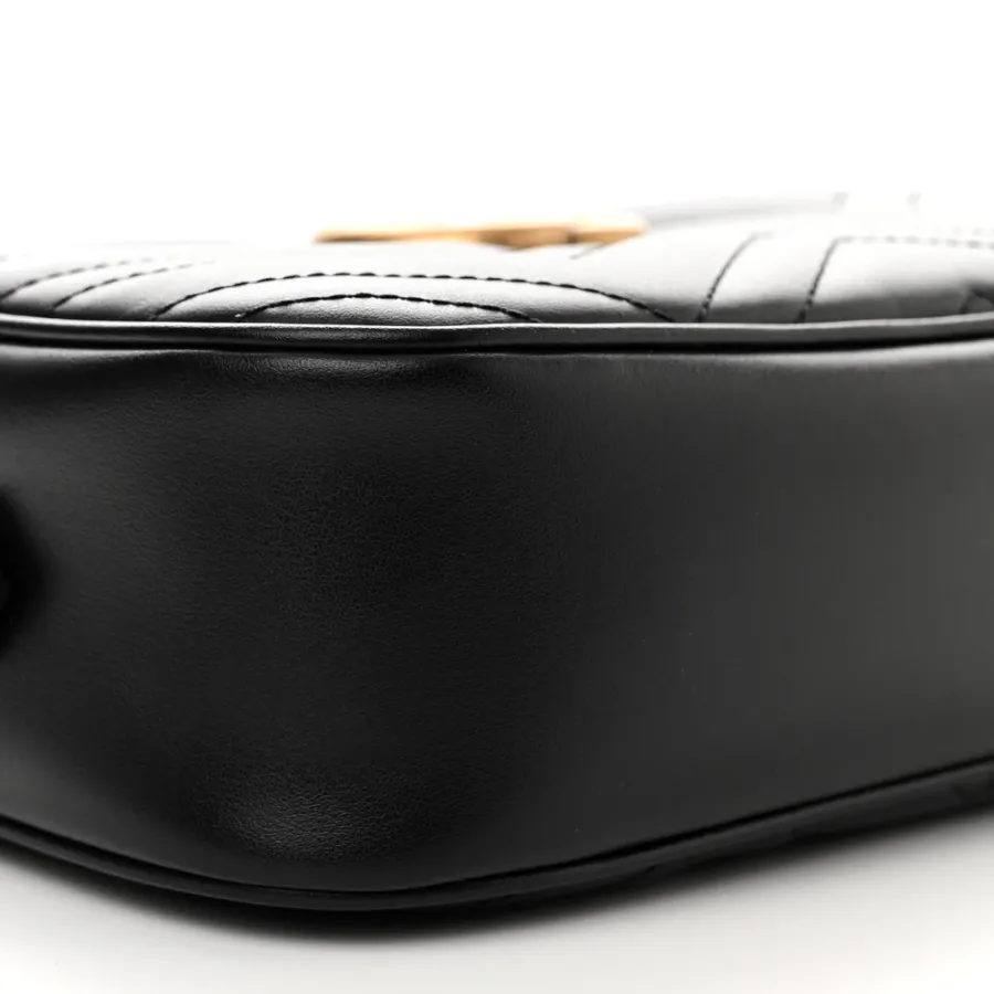 Gucci Small GG Marmont Chain Shoulder Bag Black Calfskin Matelassé Leather Gold Hardware