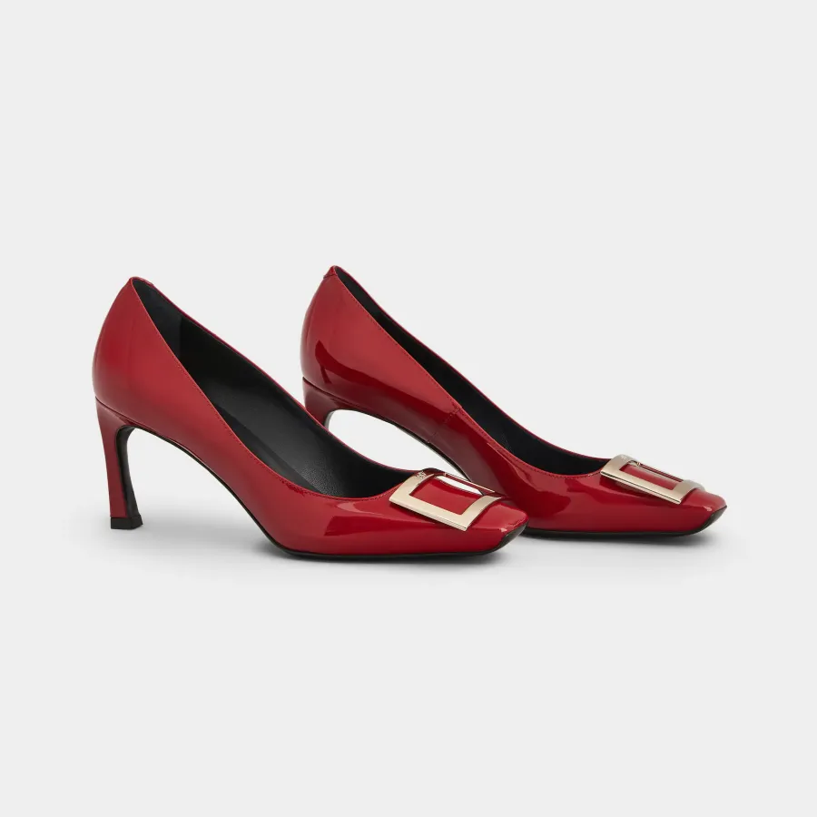 Roger Vivier Trompette Pumps High Heels In Red Patent Leather With Metal Buckle (Heel Height 7cm)