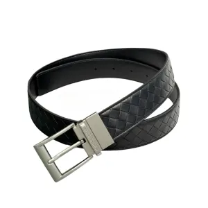 Bottega Veneta Men's Watch Buckle Intrecciato Belt In Black/Grey/Blue/Coffee Calfskin With Silver/Gun Black Hardware 35mm