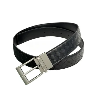Bottega Veneta Men's Watch Buckle Intrecciato Belt In Black/Grey/Blue/Coffee Calfskin With Silver/Gun Black Hardware 35mm